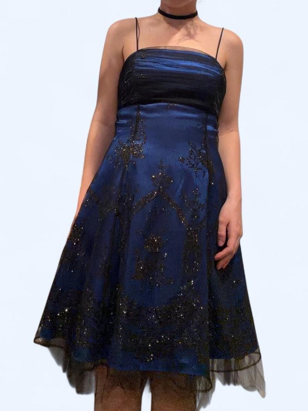 Blue and Black Y2K Whimsigoth Homecoming Party Dress